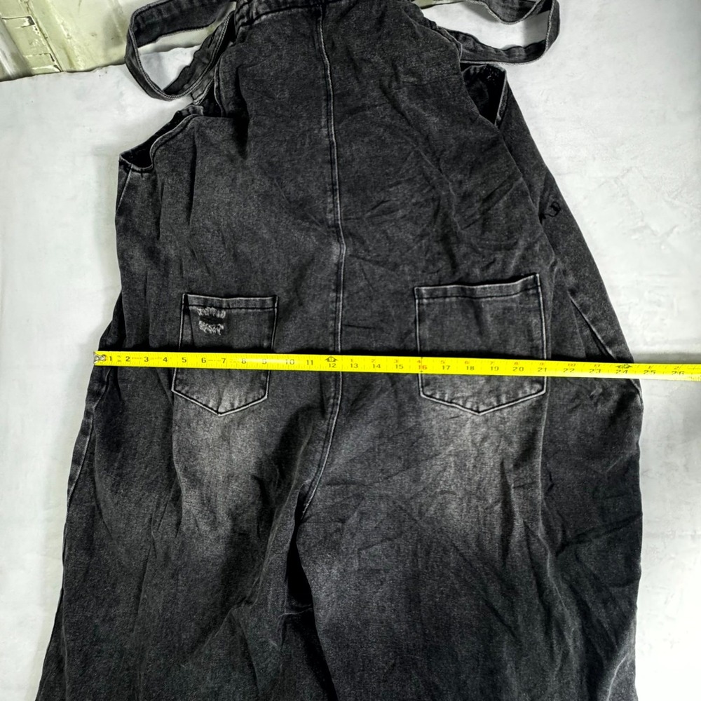 Womens Bib Overalls XXL Dark Gray Denim Relaxed Fit Adjustable Straps Distressed - Picture 12 of 16